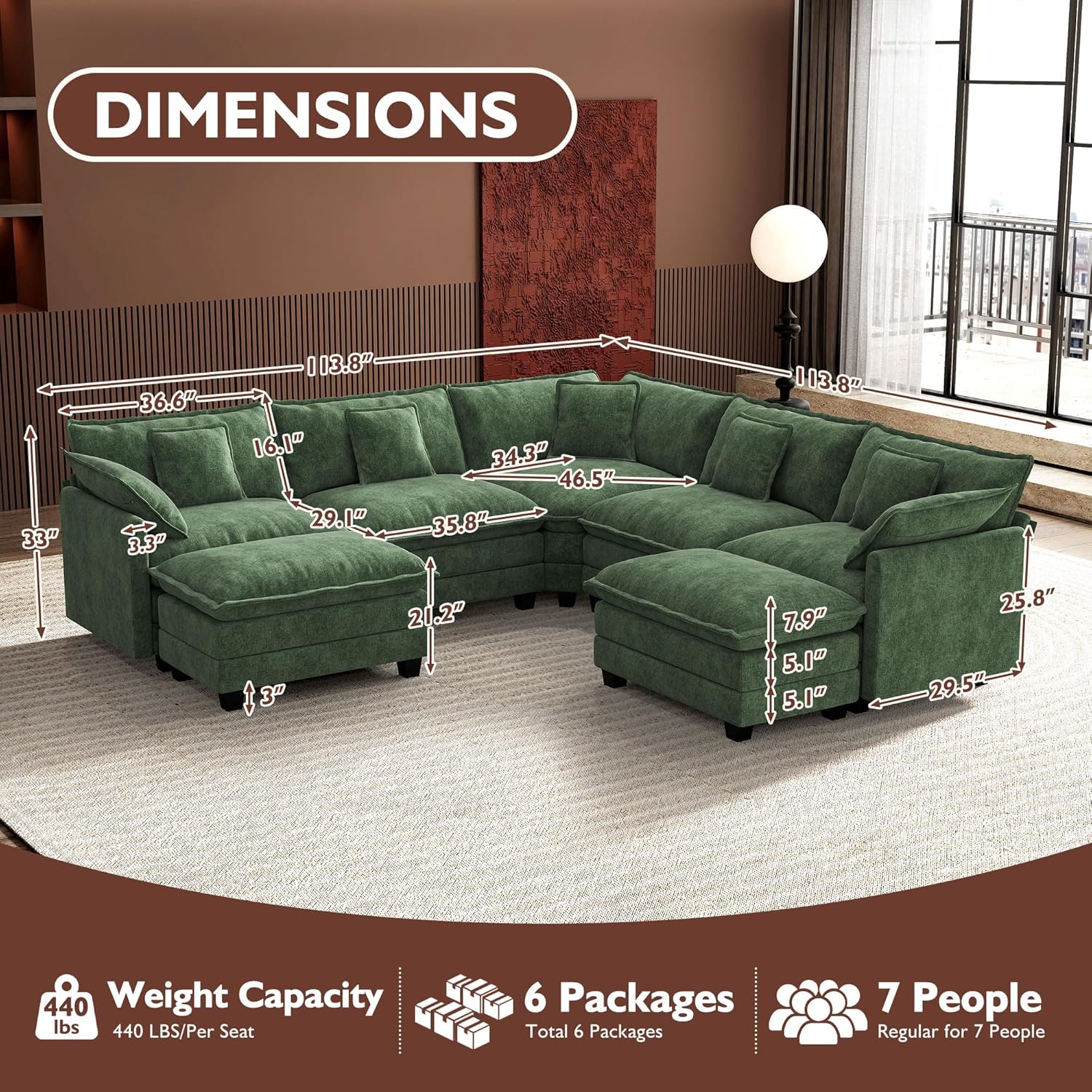 Premium Fresh Find Ihanherry 146" U-Shaped Modern Sofa Modular Sectional Cloud Couch Grey Practical