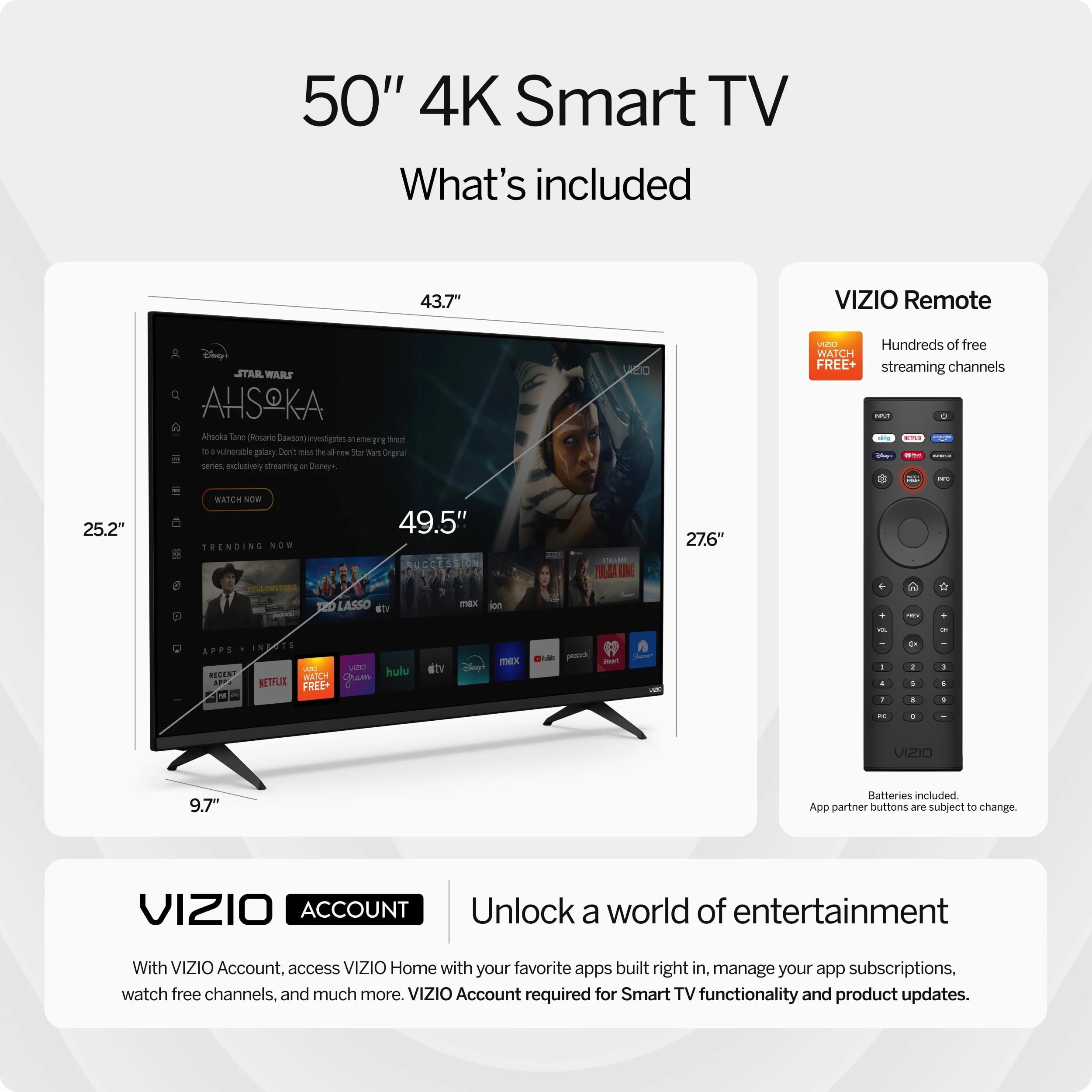 Revolutionary True Basics VIZIO 50′′ 4K LED HDR Smart TV with Dolby Vision, WiFi 6 & Built-in Apps – Model V4K50S-0809 Modern