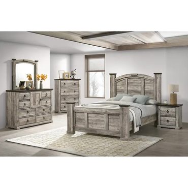 Select Standard Goods Aimon 5 Piece Gray Rustic Panel Bedroom Set Enhanced