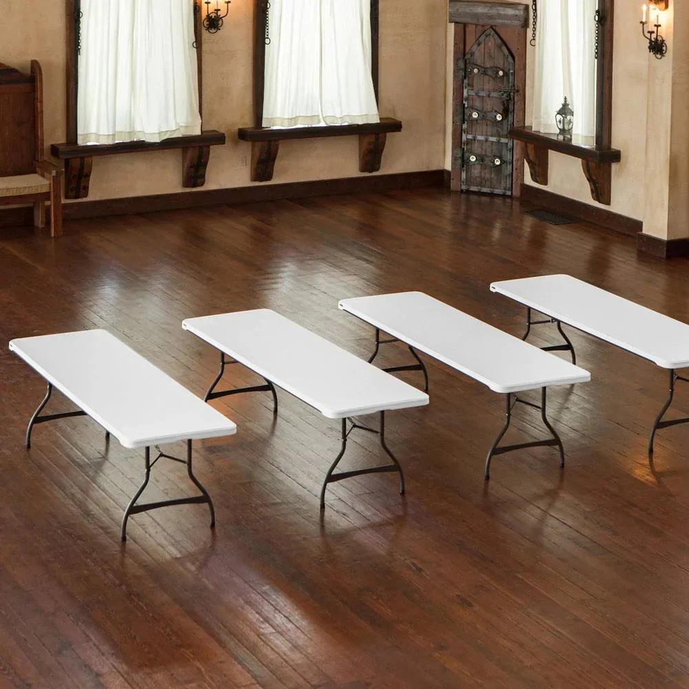Popular Prime Select Lifetime 4-Pack Commercial Stackable Folding Table 8 Feet - White (80344) Enhanced