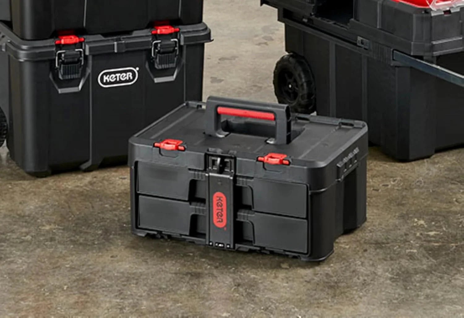 Select Everyday Co Keter Stack-n-Roll Modular Tools Organizer for Garage Storage and DIY 3 Piece Resin Rolling Tool Box System Fine