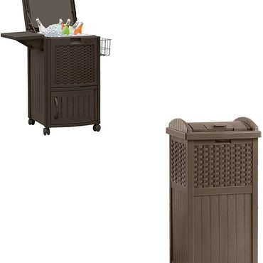 Limited Clear Choice 77 Quart Resin Beverage Cart, Java & Suncast 33 Gallon Resin Trash Can Modern