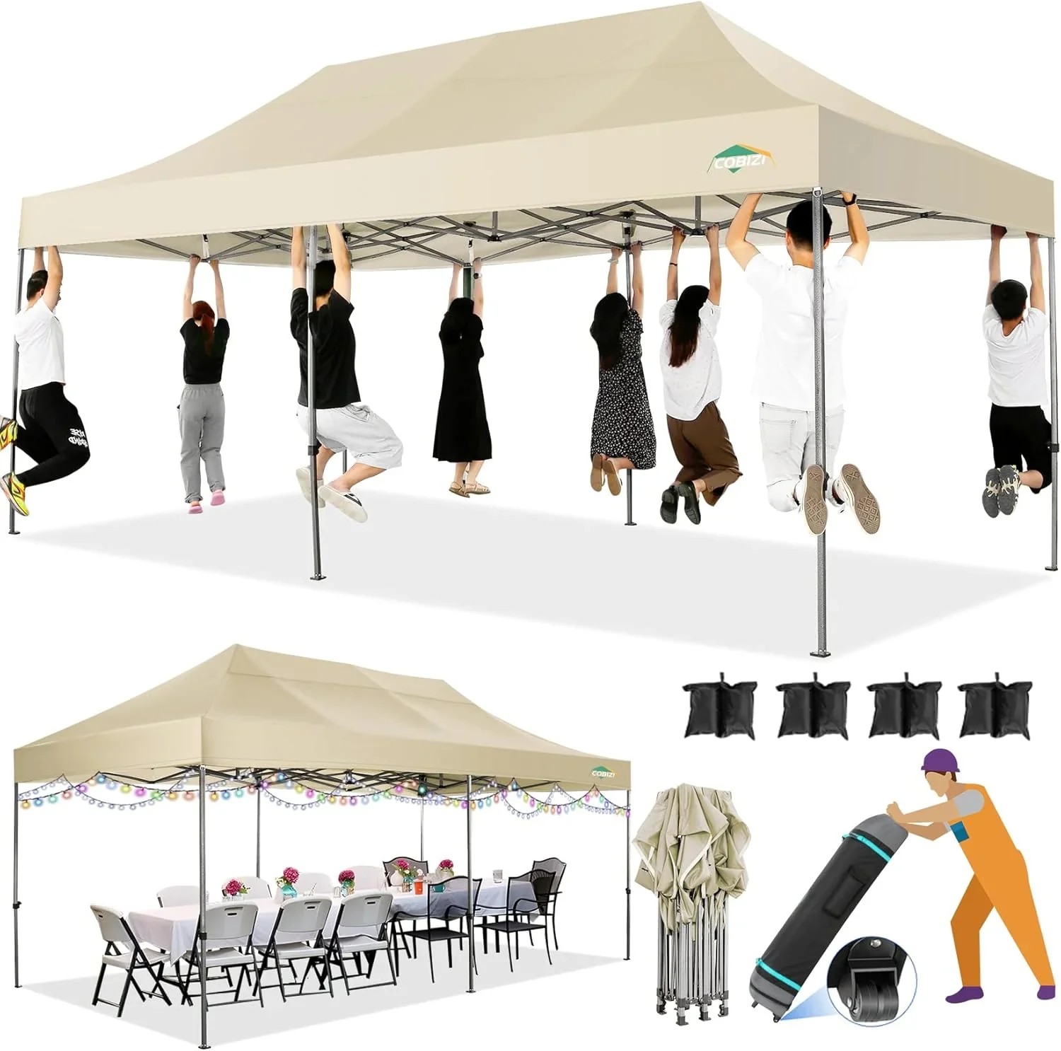 In Stock Pure Value COBIZI 10x20 Heavy Duty Pop up Canopy Tent with 6 Sidewalls Black Functional
