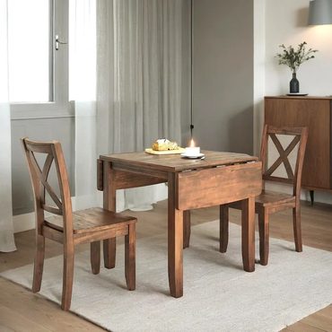 In Stock Pure Value 3-Piece Wood Drop Leaf Breakfast Nook Dining Table Set with 2 X-back Chairs for Small Places Practical