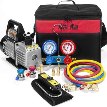 Premium True Basics Premium 4CFM Air Vacuum Pump HVAC A/C Refrigeration Kit Manifold Gauge Case Improved