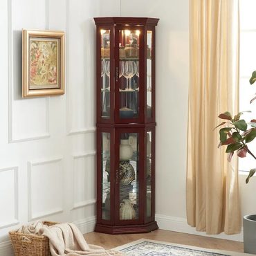 Durable Smart Pick Corner Curio Cabinet with Lights, Adjustable Tempered Glass Shelves, Mirrored Back, Display Cabinet Sound