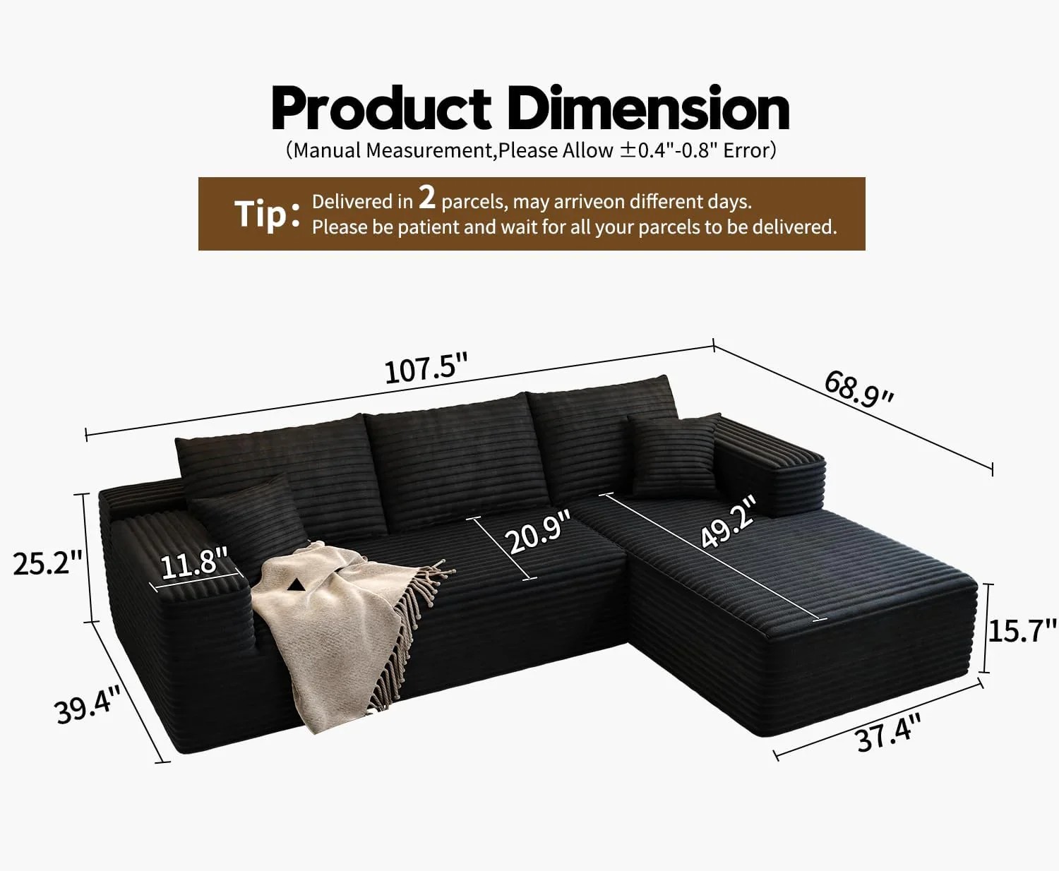 Durable Smart Pick 5" Cloud Modular Sectional Sofa L-Shape Chaise Deep Seat Black Left Facing Reliable