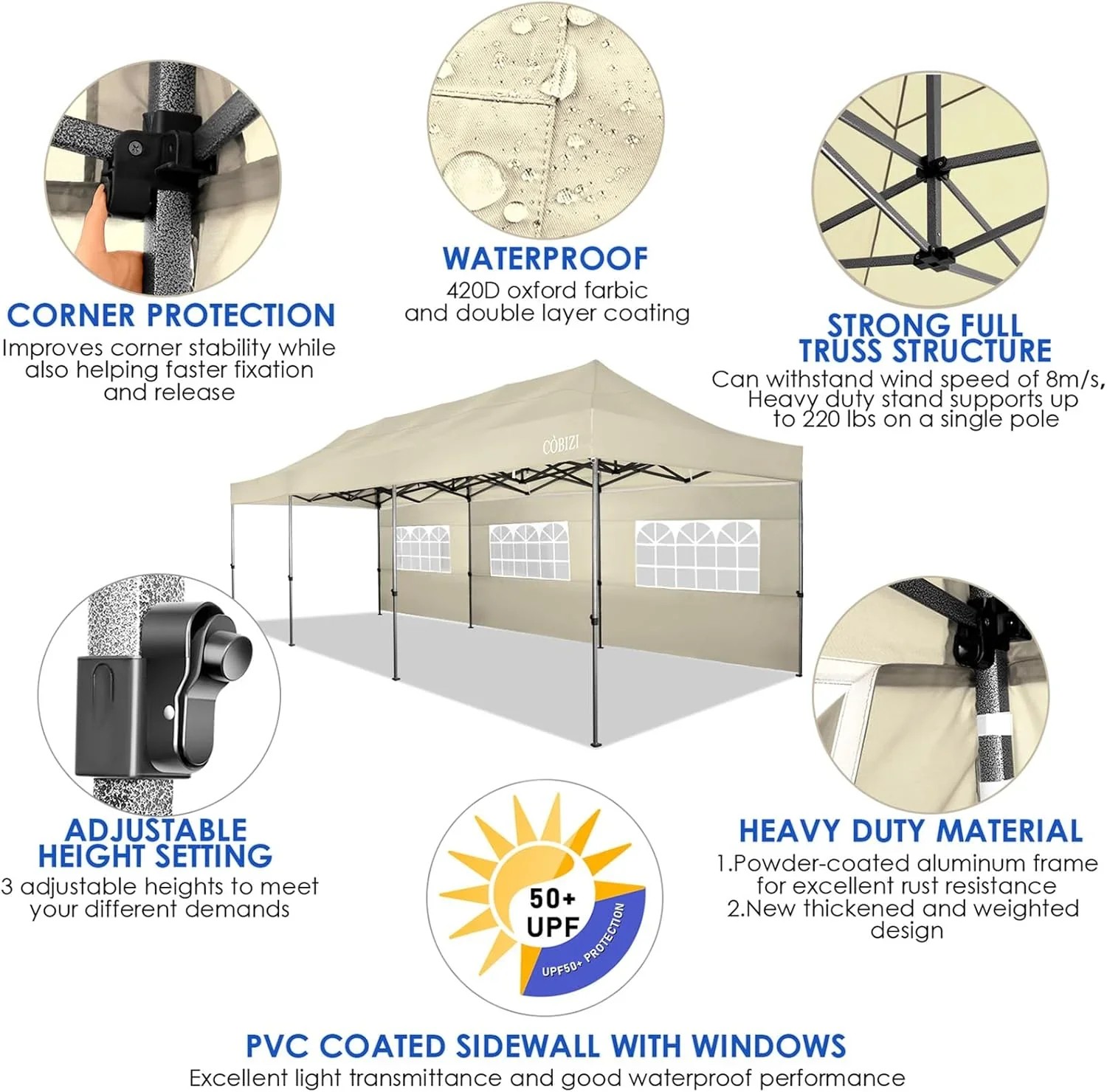 In Stock Pure Value COBIZI 10x20 Heavy Duty Pop up Canopy Tent with 6 Sidewalls Black Functional