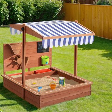 Limited Prime Select Adjustable Canopy Wooden Kids Sandpit w/ Cover, Extras - Keezi Value