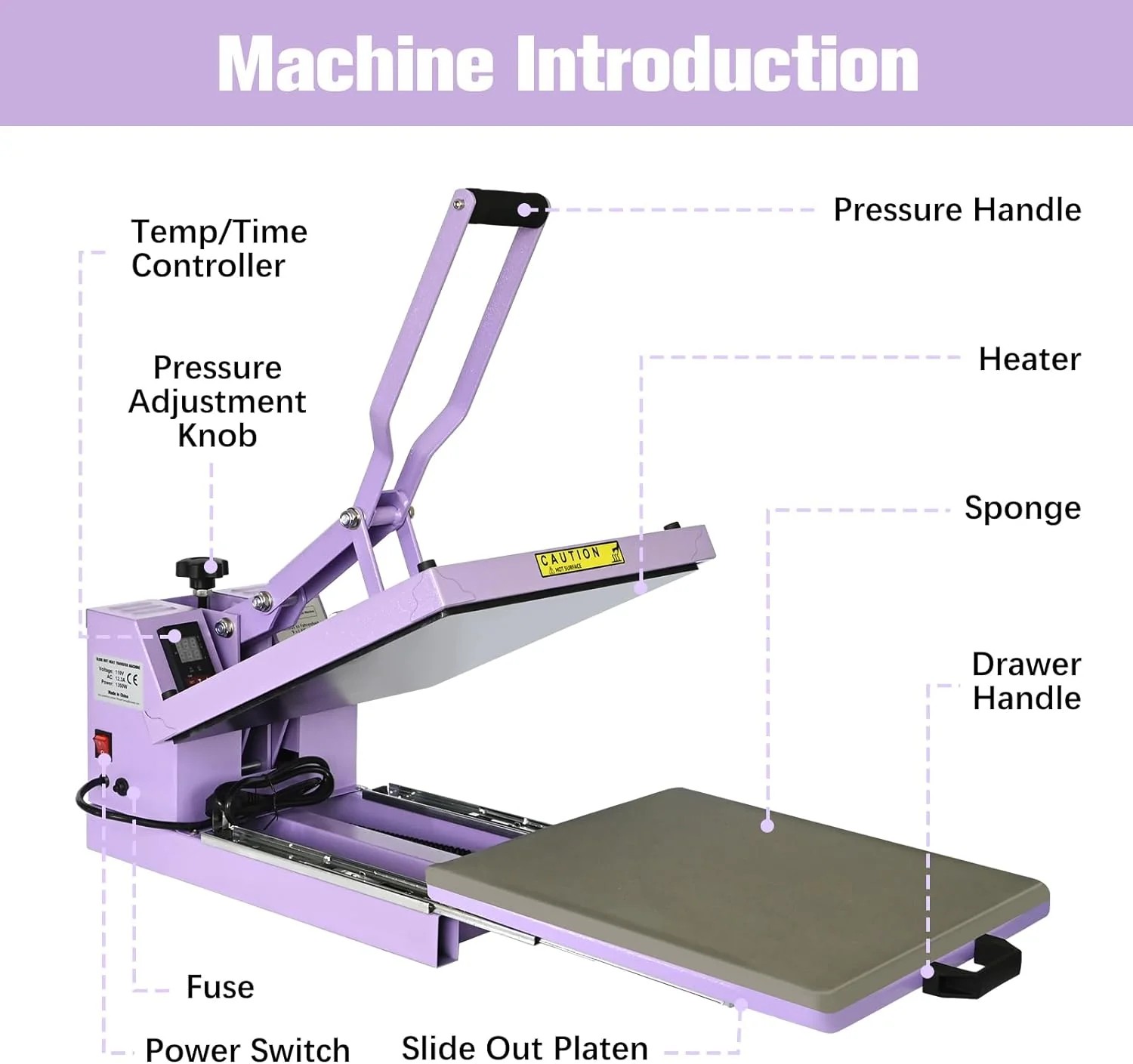 Select Prime Select Heat Press 15x15 inch Industrial Sublimation Heat Transfer Machine Purple Sound