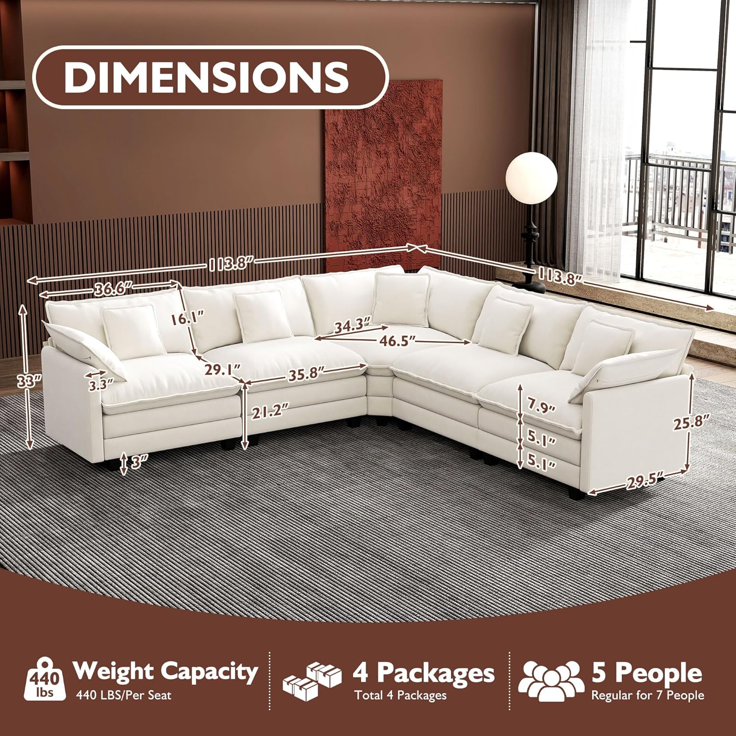Premium Fresh Find Ihanherry 146" U-Shaped Modern Sofa Modular Sectional Cloud Couch Grey Practical