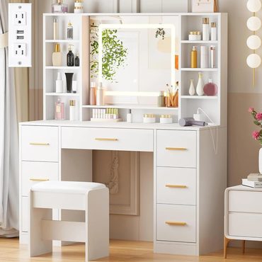 Economy True Basics ANWBROAD Vanity Desk Table with Lighted Mirror 39.4 Girls Makeup Vanity Sound