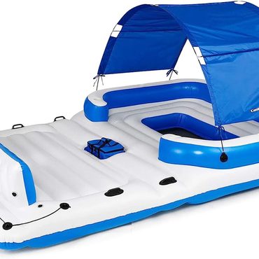 Annual Basic Line Tropical Breeze 6 Person Floating Island Lake Raft Lounge Improved