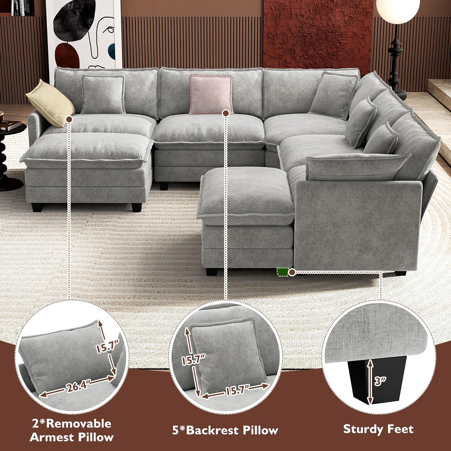 Premium Fresh Find Ihanherry 146" U-Shaped Modern Sofa Modular Sectional Cloud Couch Grey Practical