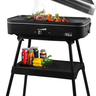 Brand New True Basics Artestia 1800W Electric Outdoor Grill with Lid Indoor Smokeless Portable Removable Stand Functional