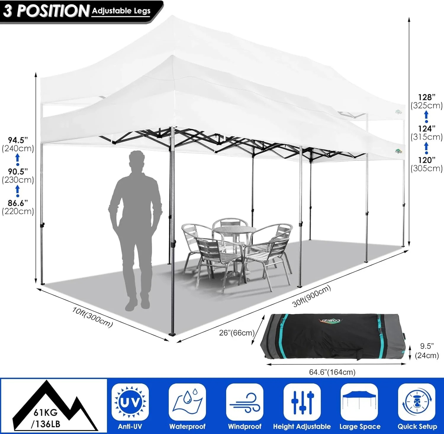 In Stock Pure Value COBIZI 10x20 Heavy Duty Pop up Canopy Tent with 6 Sidewalls Black Functional