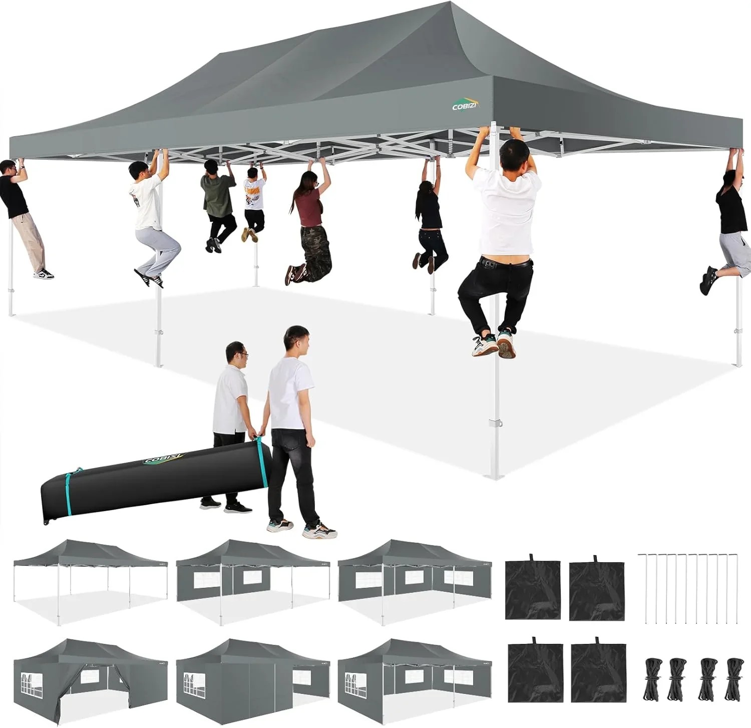 In Stock Pure Value COBIZI 10x20 Heavy Duty Pop up Canopy Tent with 6 Sidewalls Black Functional