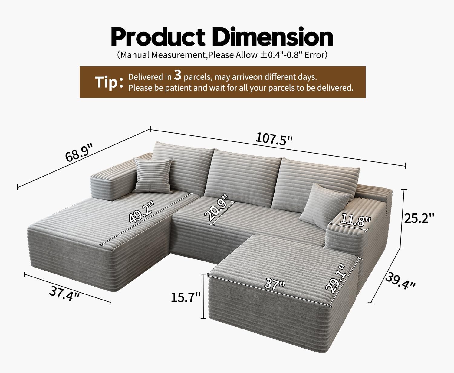 Durable Smart Pick 5" Cloud Modular Sectional Sofa L-Shape Chaise Deep Seat Black Left Facing Reliable