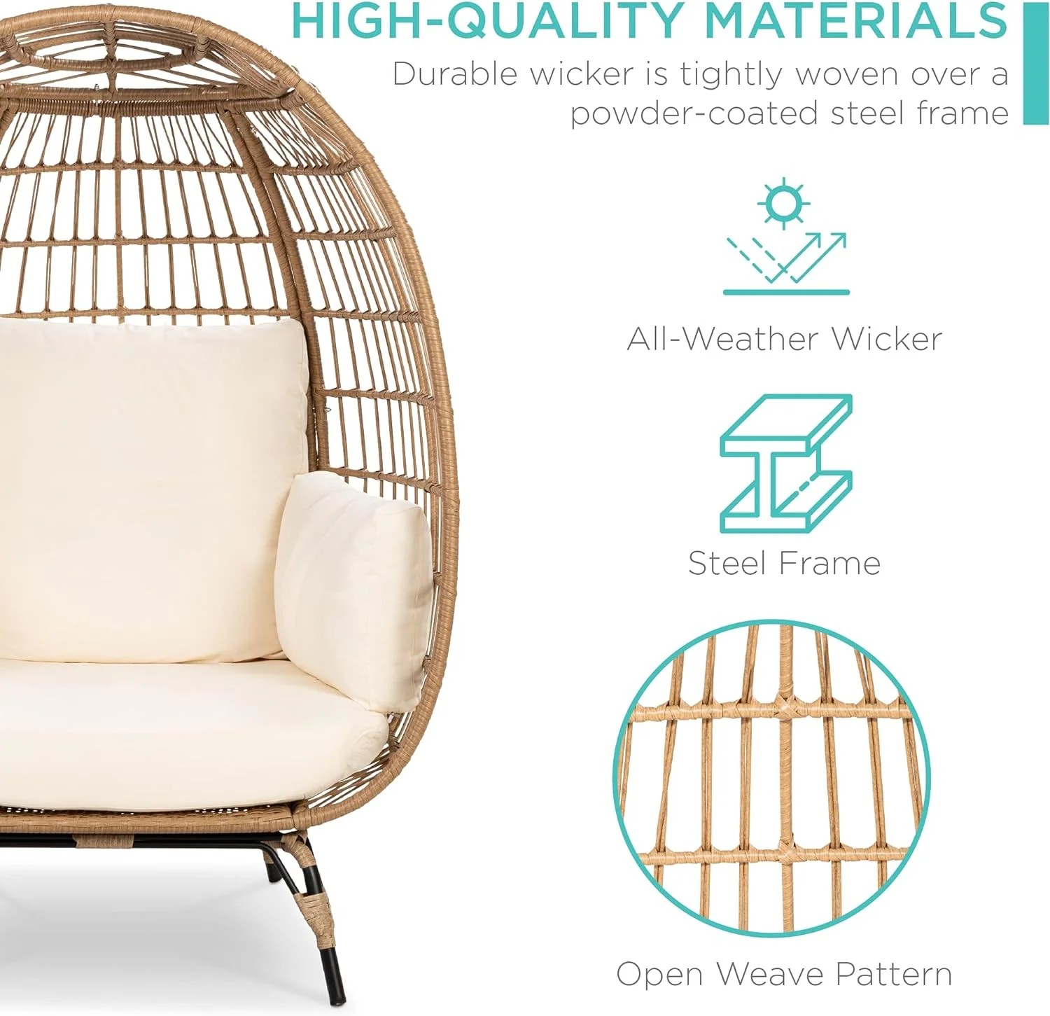 Durable Fresh Find Best Choice Products Wicker Egg Chair Oversized Indoor Outdoor Lounger Ivory Distinctive