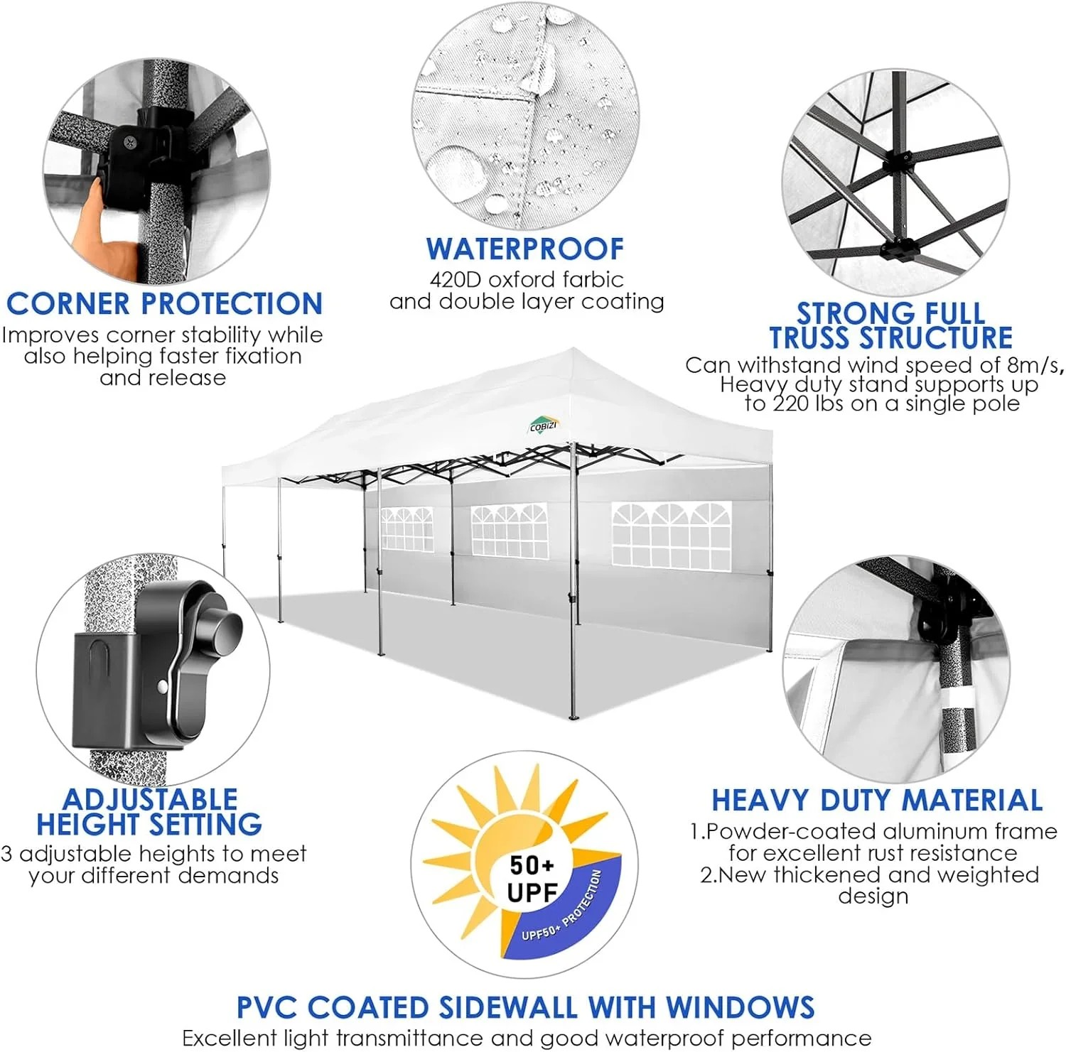 In Stock Pure Value COBIZI 10x20 Heavy Duty Pop up Canopy Tent with 6 Sidewalls Black Functional