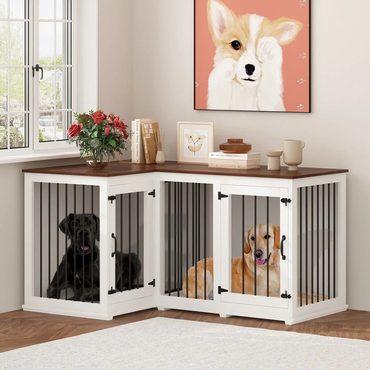 Limited Standard Goods Large Corner Dog Crate Furniture for 2 Dogs, L Shape Dog Crate Cage - 58.7X41.1 Everyday