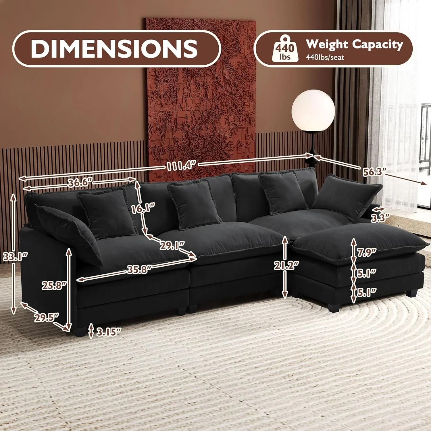 Premium Fresh Find Ihanherry 146" U-Shaped Modern Sofa Modular Sectional Cloud Couch Grey Practical