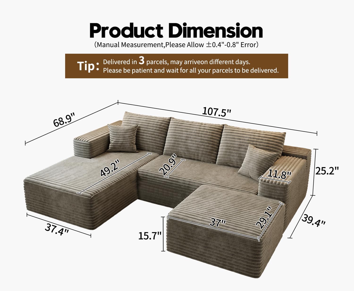 Durable Smart Pick 5" Cloud Modular Sectional Sofa L-Shape Chaise Deep Seat Black Left Facing Reliable