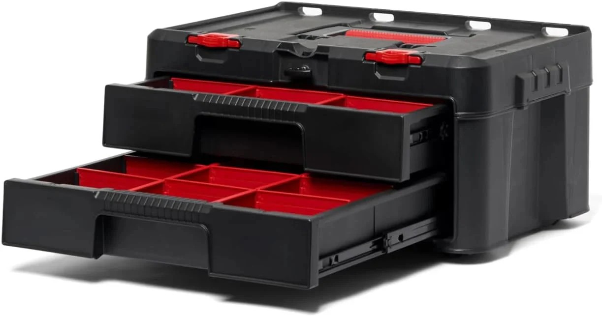 Select Everyday Co Keter Stack-n-Roll Modular Tools Organizer for Garage Storage and DIY 3 Piece Resin Rolling Tool Box System Fine