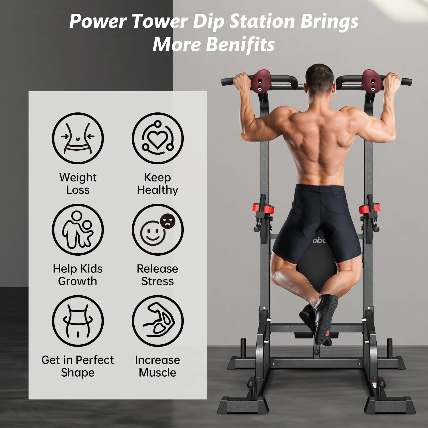 Limited Basic Line Pooboo Power Tower Dip Station, Pull-Up Bar, Supine Board, Adjustable Budget