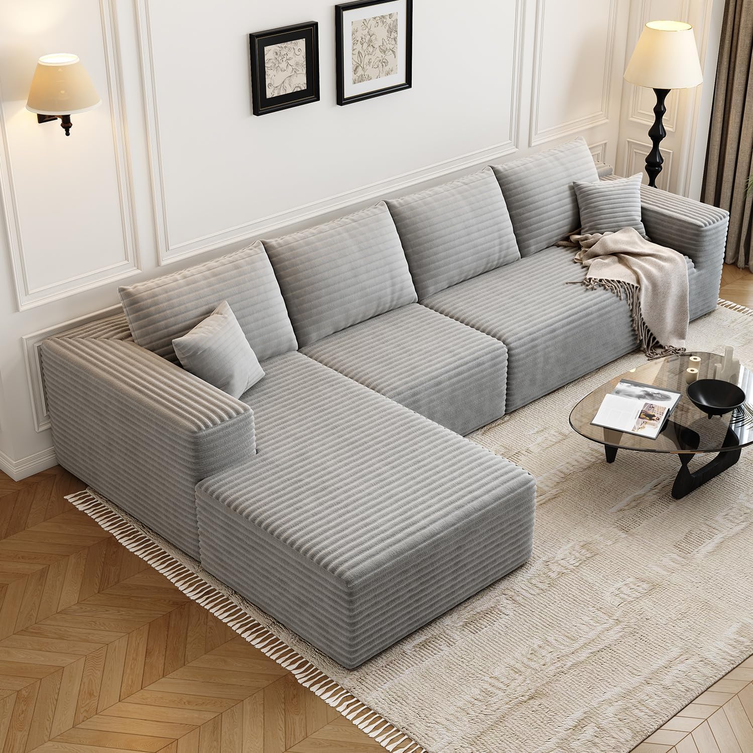 Durable Smart Pick 5" Cloud Modular Sectional Sofa L-Shape Chaise Deep Seat Black Left Facing Reliable