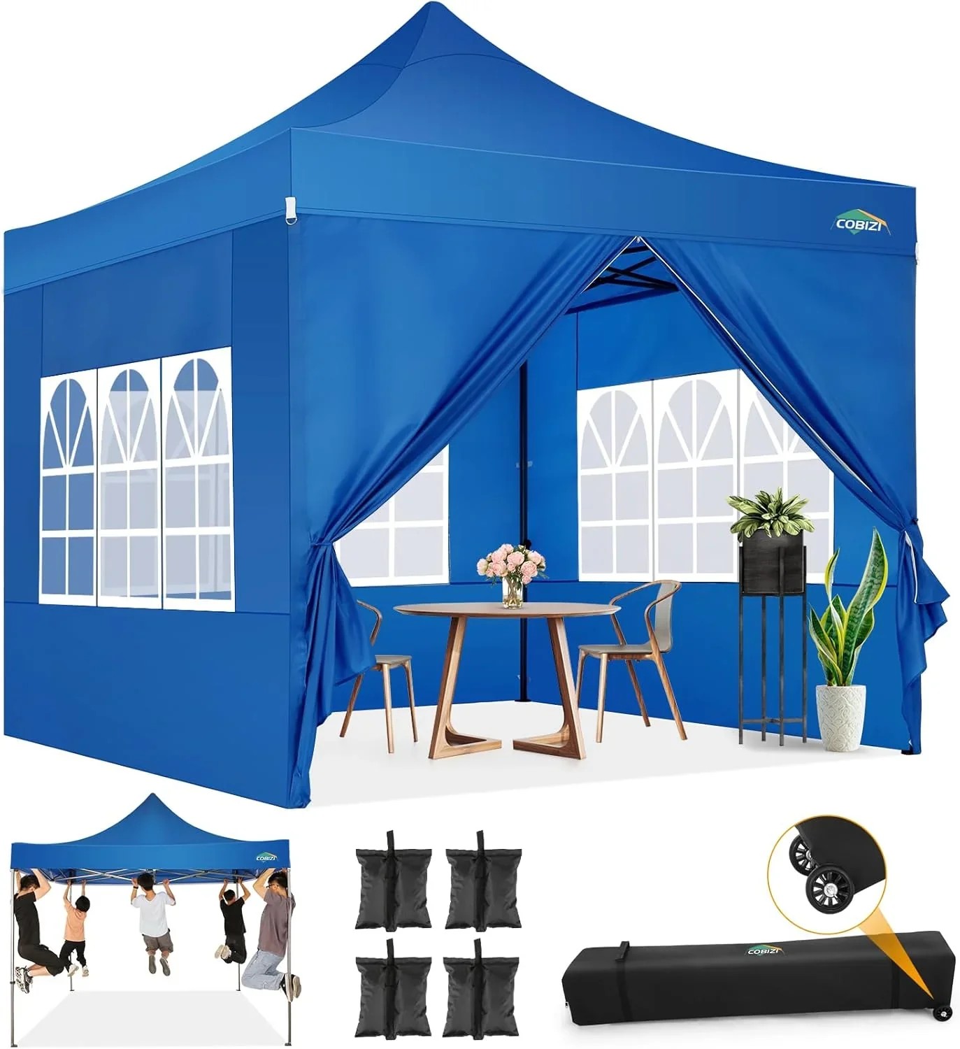 In Stock Pure Value COBIZI 10x20 Heavy Duty Pop up Canopy Tent with 6 Sidewalls Black Functional