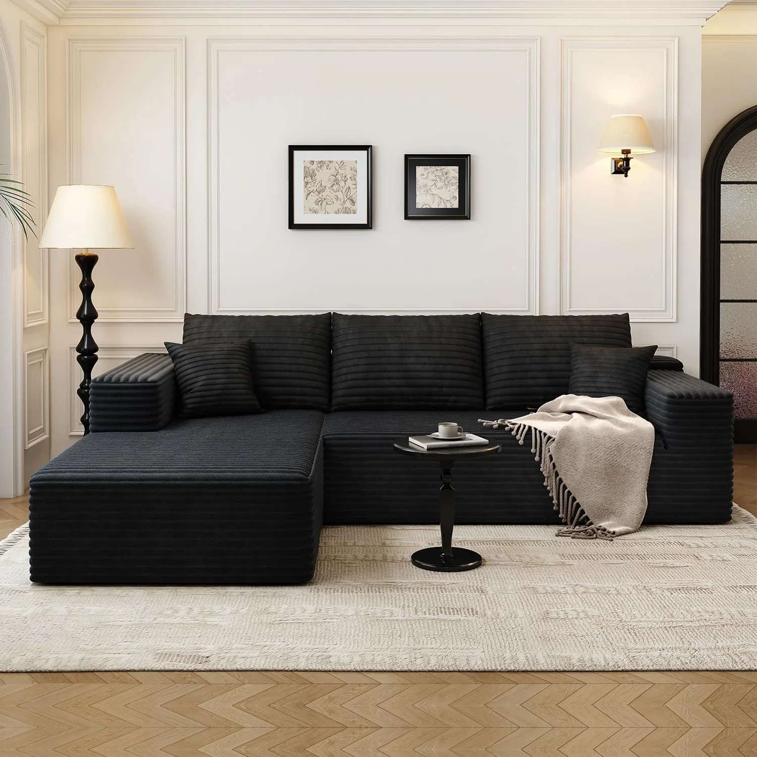 Durable Smart Pick 5" Cloud Modular Sectional Sofa L-Shape Chaise Deep Seat Black Left Facing Reliable