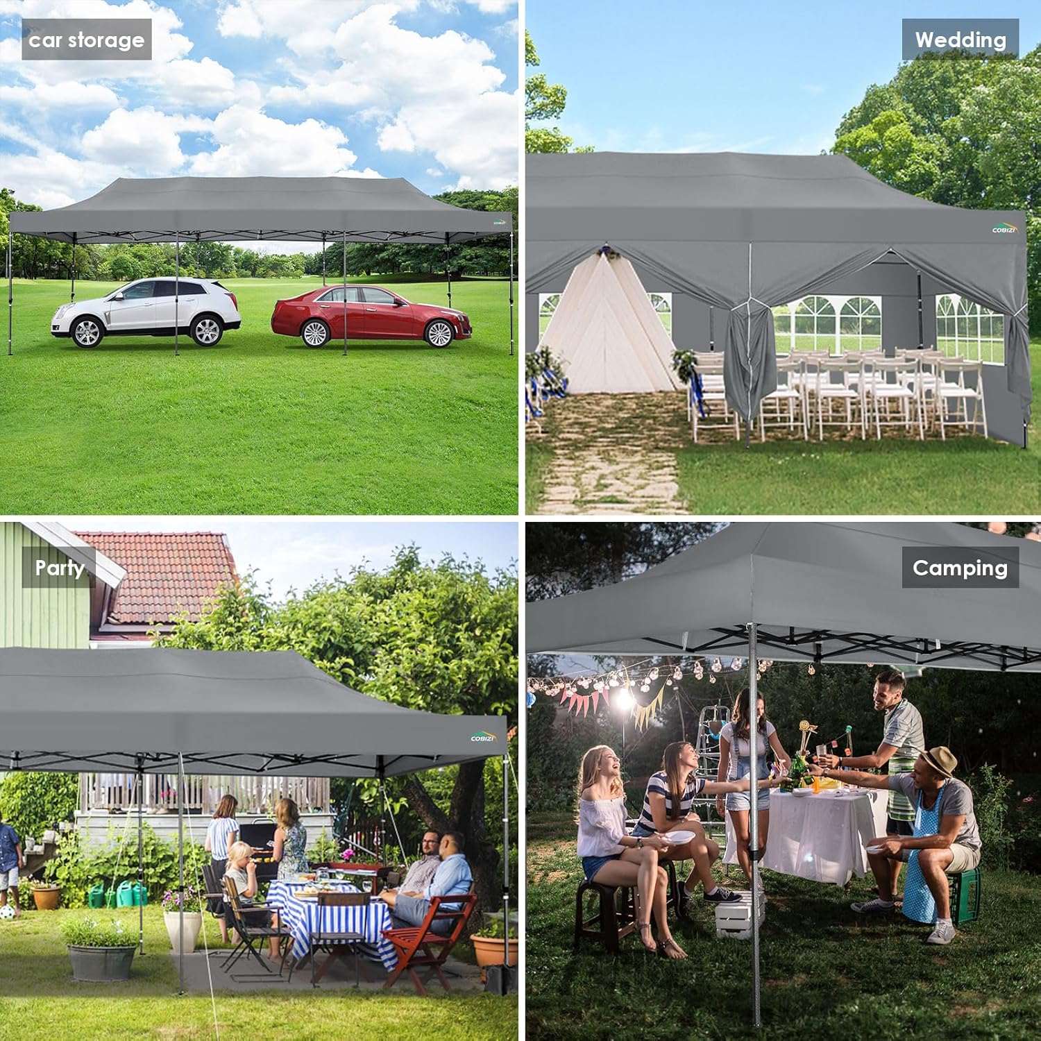 In Stock Pure Value COBIZI 10x20 Heavy Duty Pop up Canopy Tent with 6 Sidewalls Black Functional