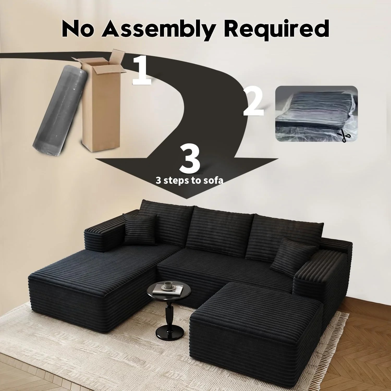 Durable Smart Pick 5" Cloud Modular Sectional Sofa L-Shape Chaise Deep Seat Black Left Facing Reliable