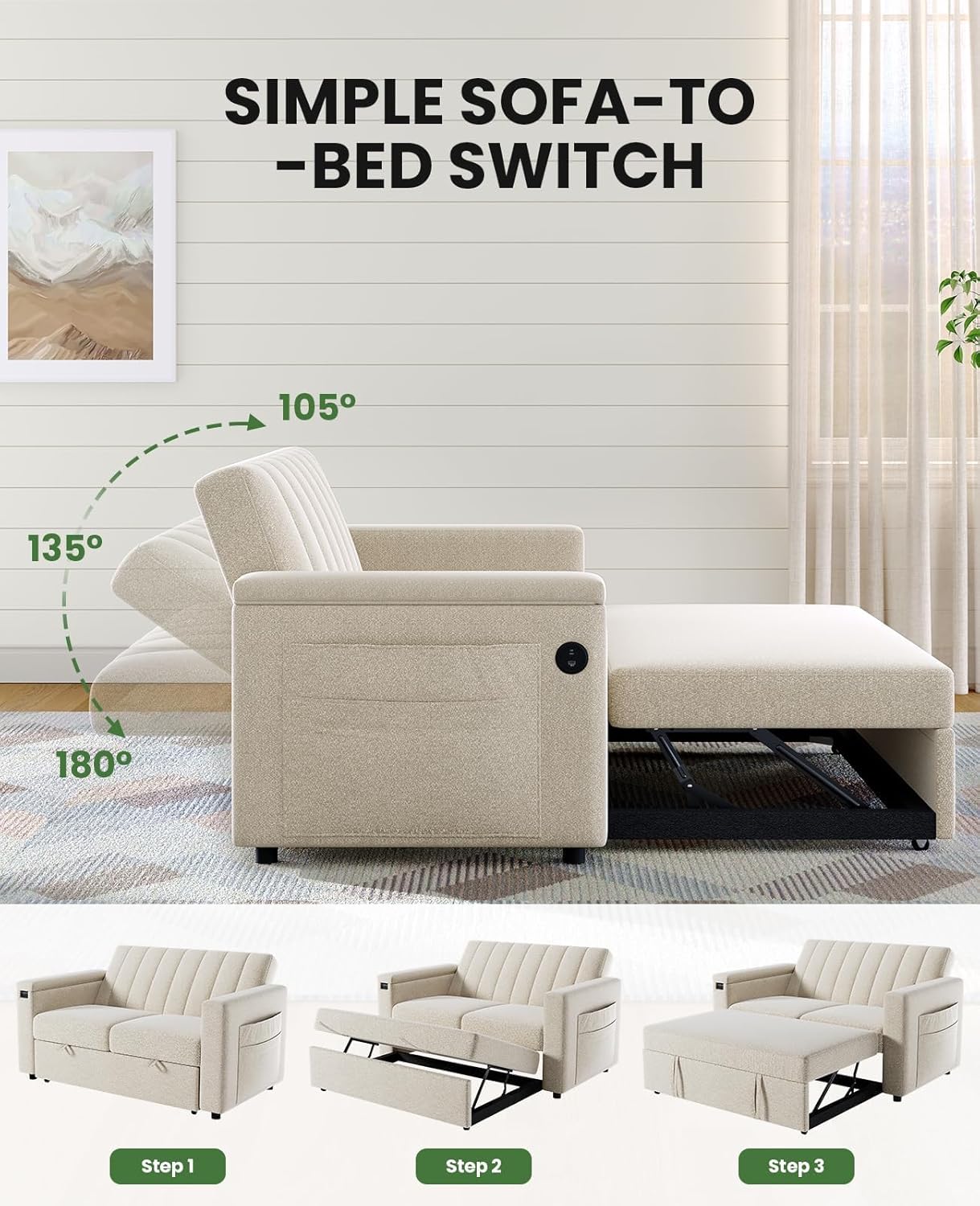 Annual Basic Line Sofa Bed 3-in-1 Convertible Sleeper Sofa Enhanced