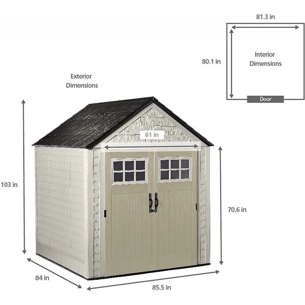 Genuine Open Market Rubbermaid 7x7 Ft Weather Resistant Resin Outdoor Storage Shed with Windows, Sand Practical
