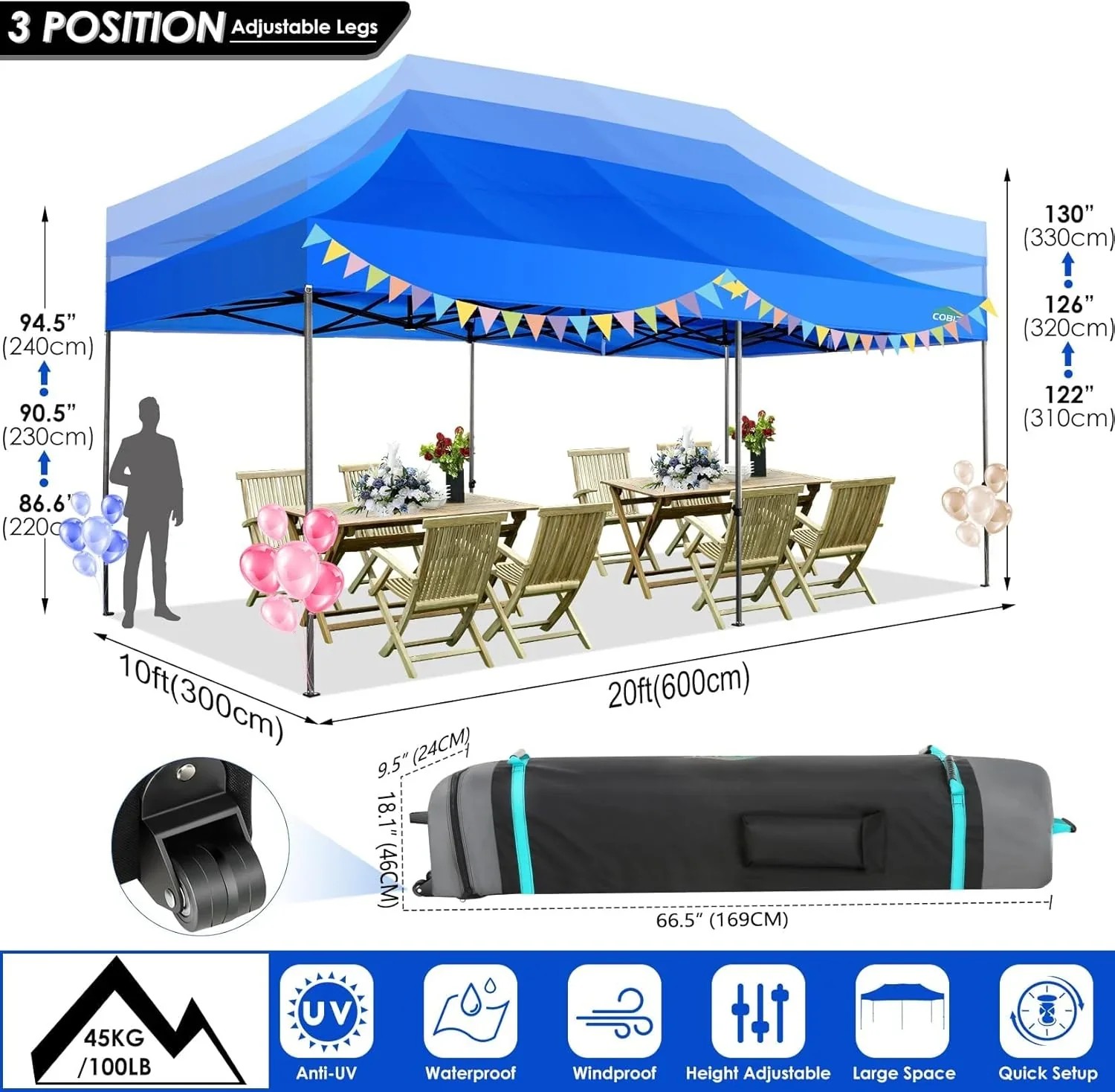In Stock Pure Value COBIZI 10x20 Heavy Duty Pop up Canopy Tent with 6 Sidewalls Black Functional