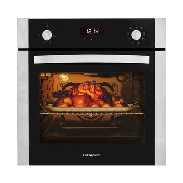 In Stock Pure Value EuroChef 60cm Stainless Built-in 70L Grill 8 Function Fan Forced Electric Wall Oven Value