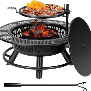Limited Direct Source 35 Inch Metal Table Cooking Grill Wood-Burning Fire Pit Improved