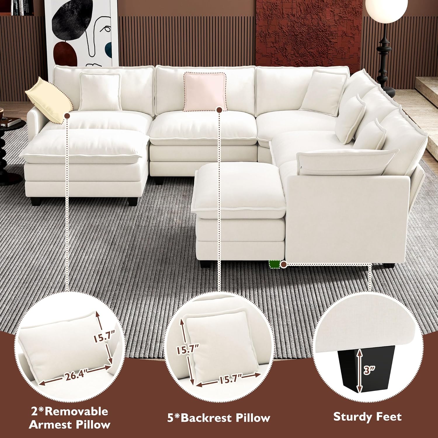 Premium Fresh Find Ihanherry 146" U-Shaped Modern Sofa Modular Sectional Cloud Couch Grey Practical