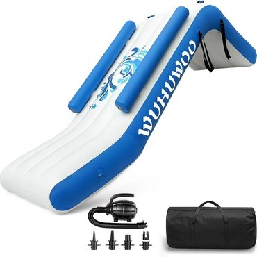 Advanced Direct Source Pontoon Waterfall Slide Inflatable Boat Water Slide Kids Pool Electric Pump Improved