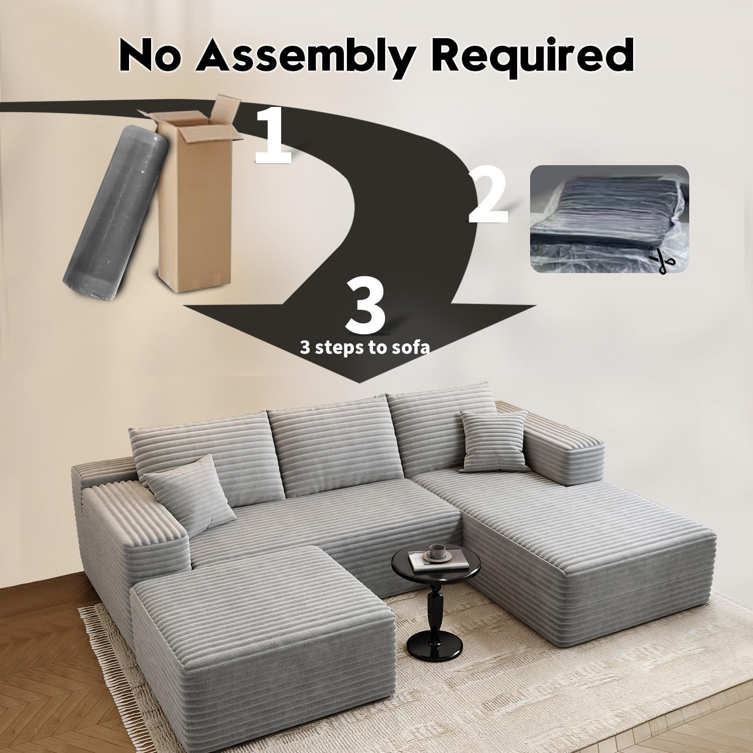 Durable Smart Pick 5" Cloud Modular Sectional Sofa L-Shape Chaise Deep Seat Black Left Facing Reliable