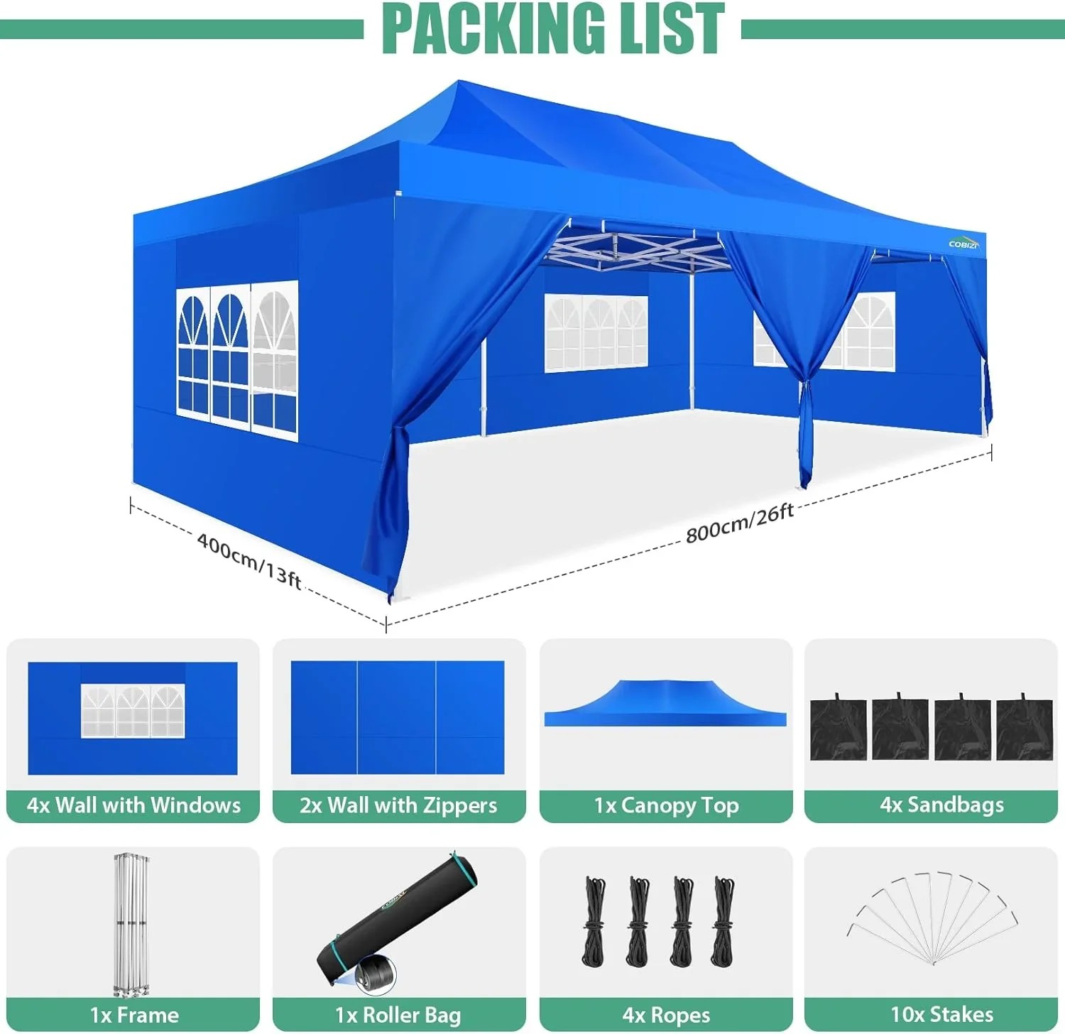 In Stock Pure Value COBIZI 10x20 Heavy Duty Pop up Canopy Tent with 6 Sidewalls Black Functional