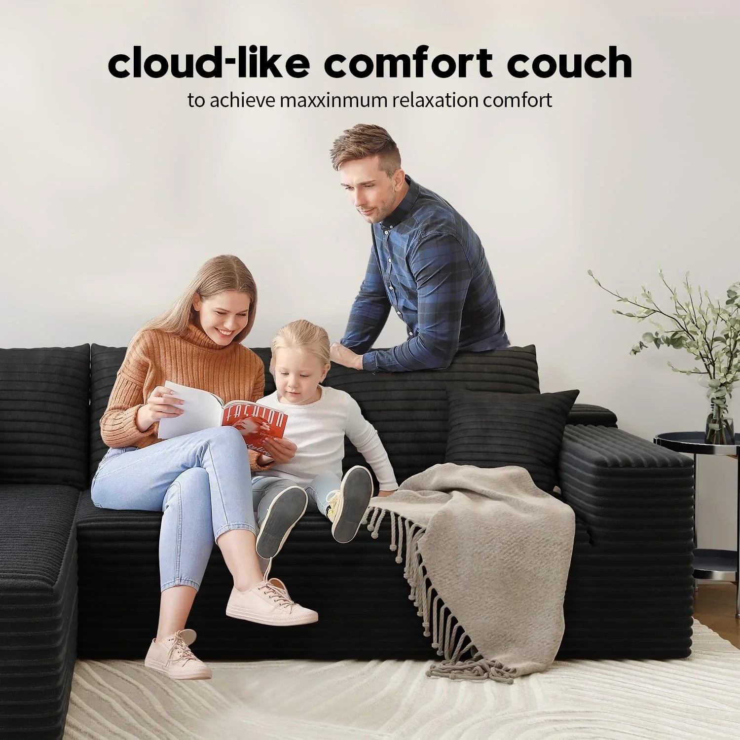 Durable Smart Pick 5" Cloud Modular Sectional Sofa L-Shape Chaise Deep Seat Black Left Facing Reliable