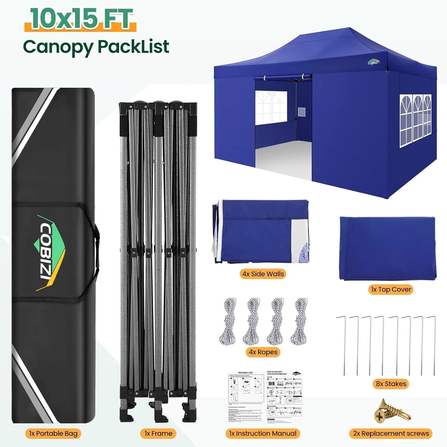 In Stock Pure Value COBIZI 10x20 Heavy Duty Pop up Canopy Tent with 6 Sidewalls Black Functional