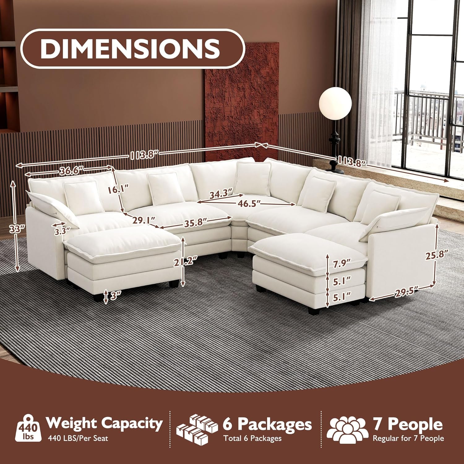 Premium Fresh Find Ihanherry 146" U-Shaped Modern Sofa Modular Sectional Cloud Couch Grey Practical