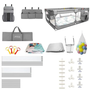 Genuine Basic Line Baby Playpen with Mat 75x59 Extra Large Storage Bag Grey Budget