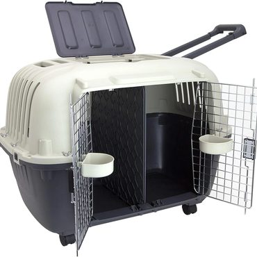 Annual Open Market SportPet Designs Plastic Kennels Rolling Plastic Airline Approved Wire Door Travel Dog Crate, XXX-Large, Gray Fine