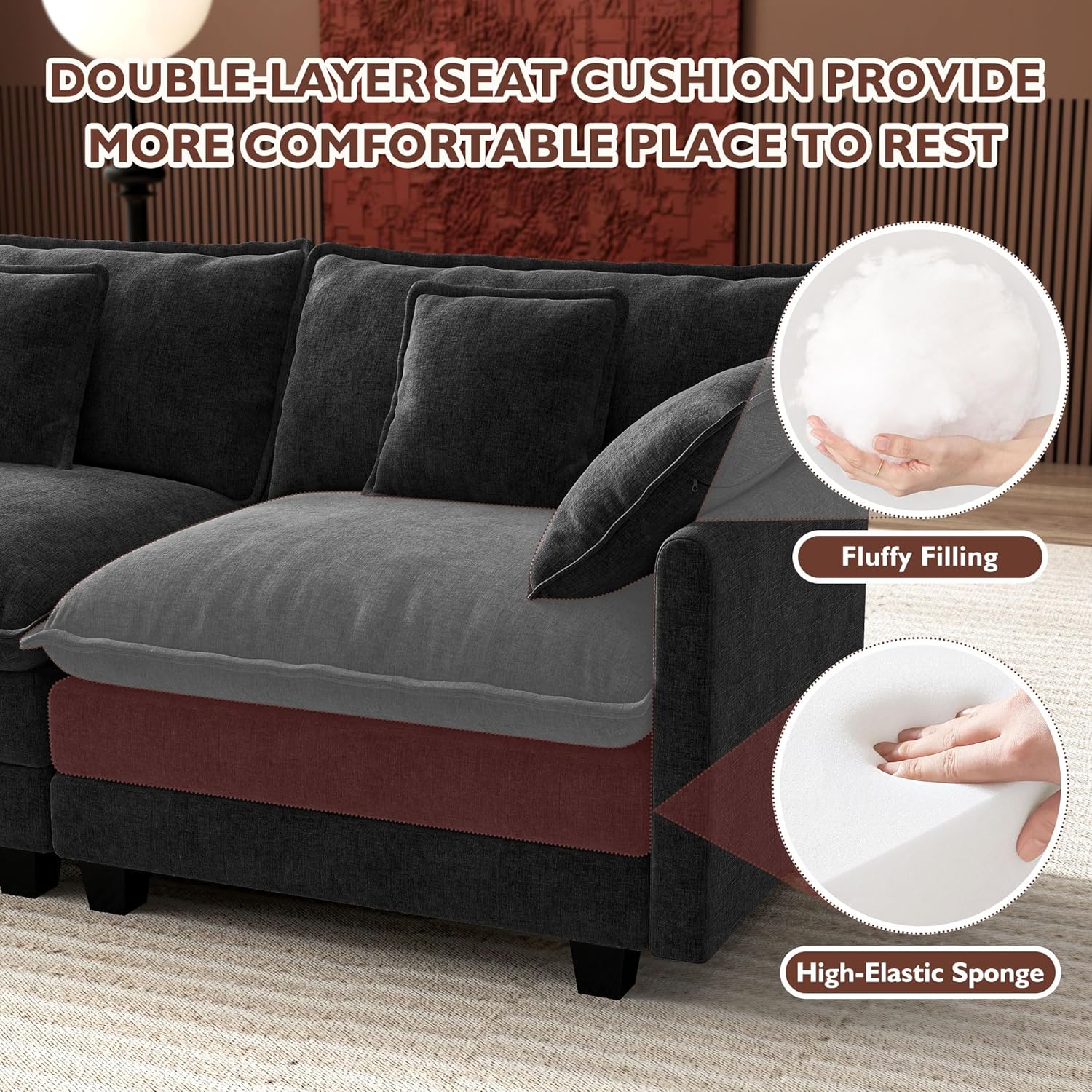 Premium Fresh Find Ihanherry 146" U-Shaped Modern Sofa Modular Sectional Cloud Couch Grey Practical