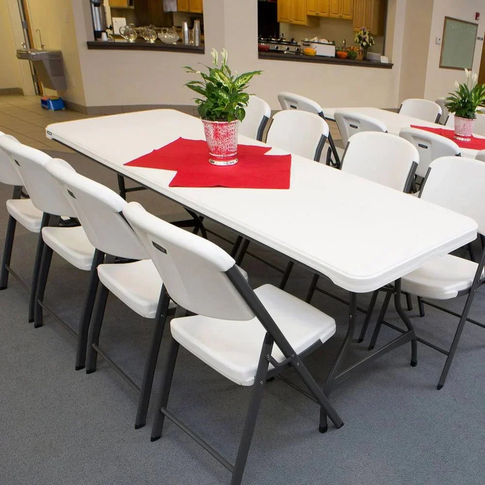 Popular Prime Select Lifetime 4-Pack Commercial Stackable Folding Table 8 Feet - White (80344) Enhanced